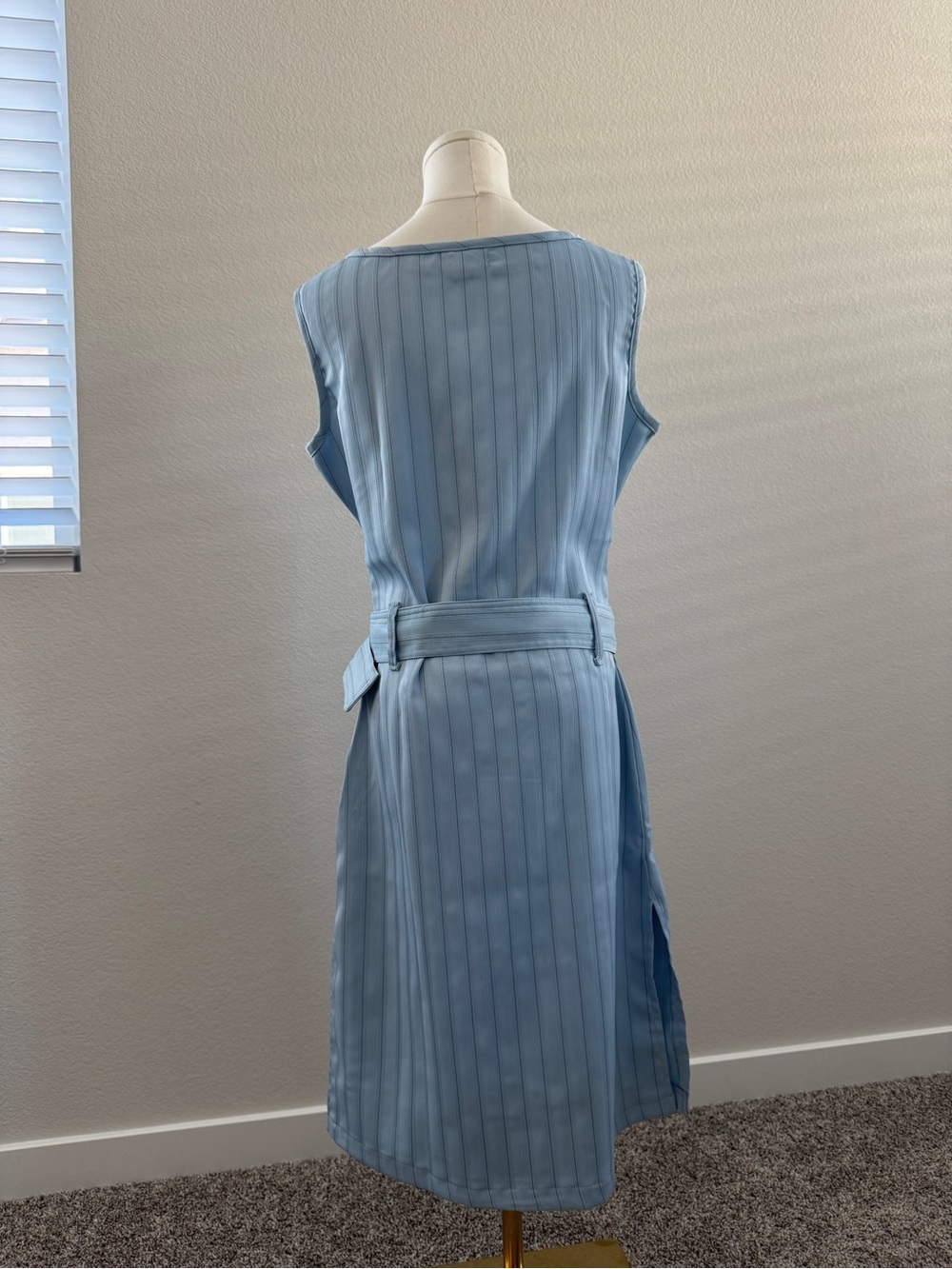 Vintage Y2K Light Blue Pinstripe Belted Dress - Picture 6 of 9